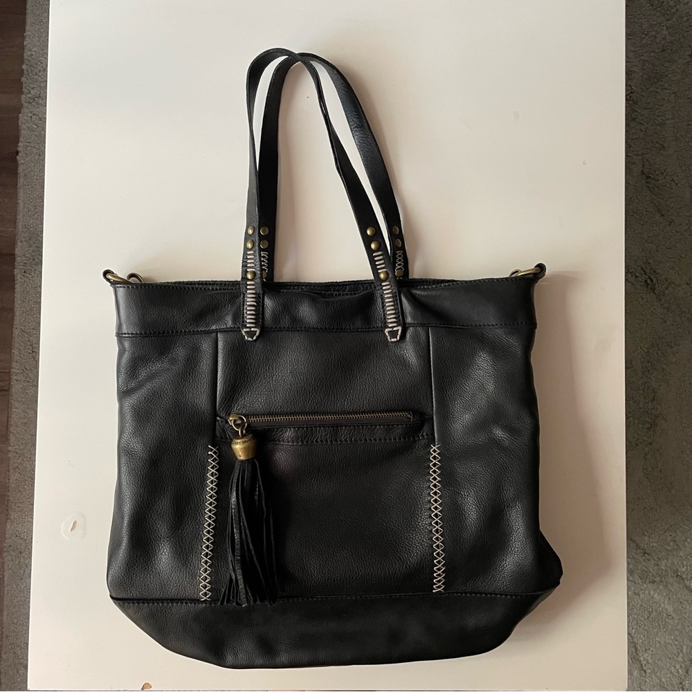 Black Leather Lucky Crossbody Tote